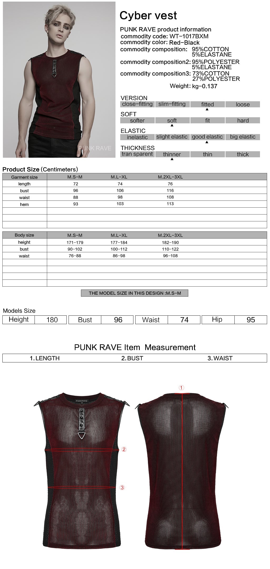 WT-1017BXM Edgy Black Punk Vests with Stud Accents for Men