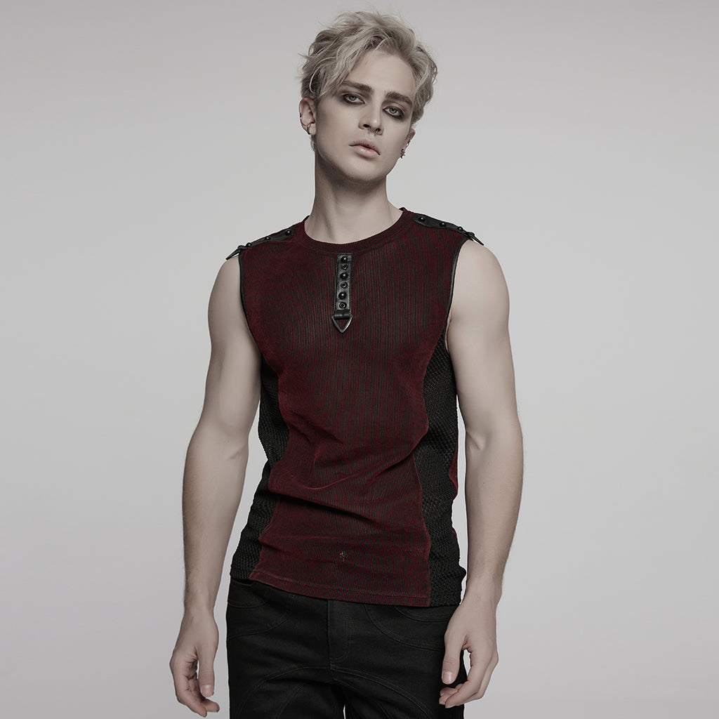 WT-1017BXM Edgy Black Punk Vests with Stud Accents for Men