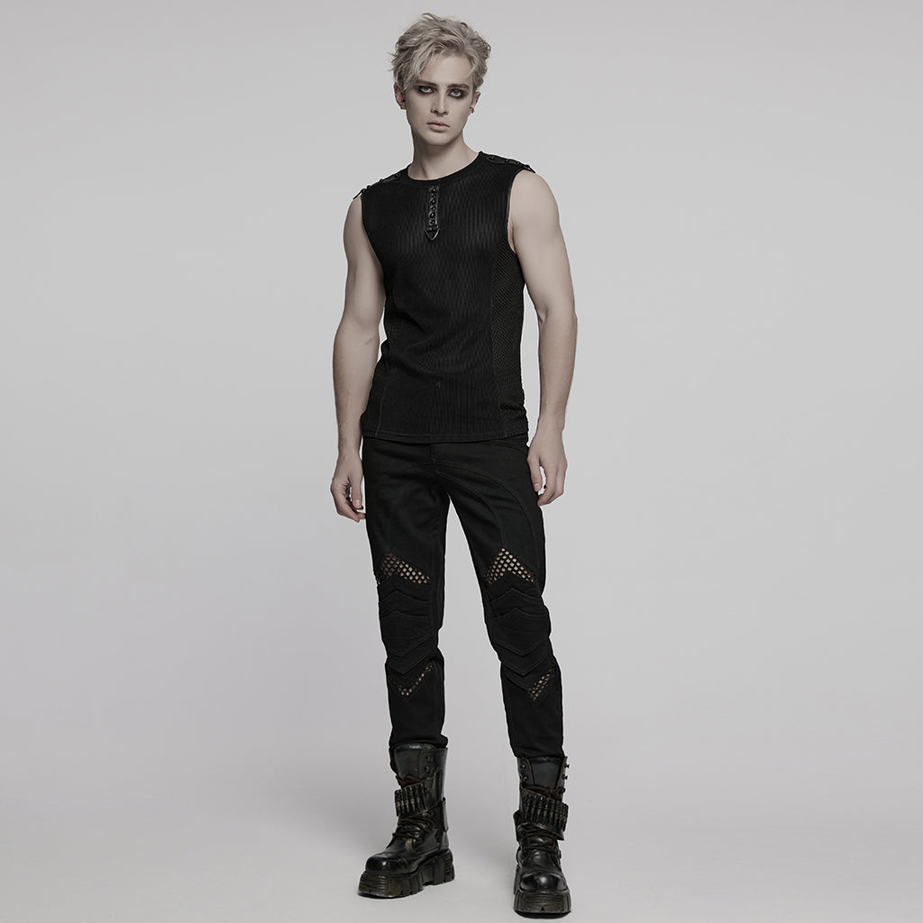 WT-1017BXM Edgy Black Punk Vests with Stud Accents for Men
