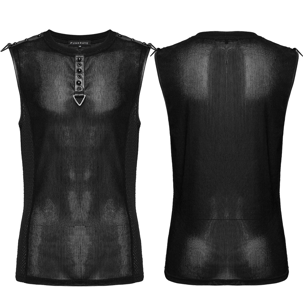 WT-1017BXM Edgy Black Punk Vests with Stud Accents for Men
