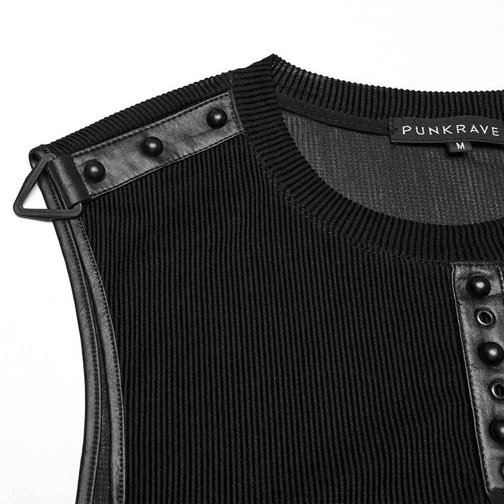 WT-1017BXM Edgy Black Punk Vests with Stud Accents for Men