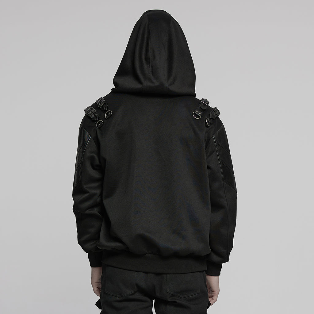 WT-1024WYM Rebel Punk Sweater Goth Harness Buckle Detail Hoodie