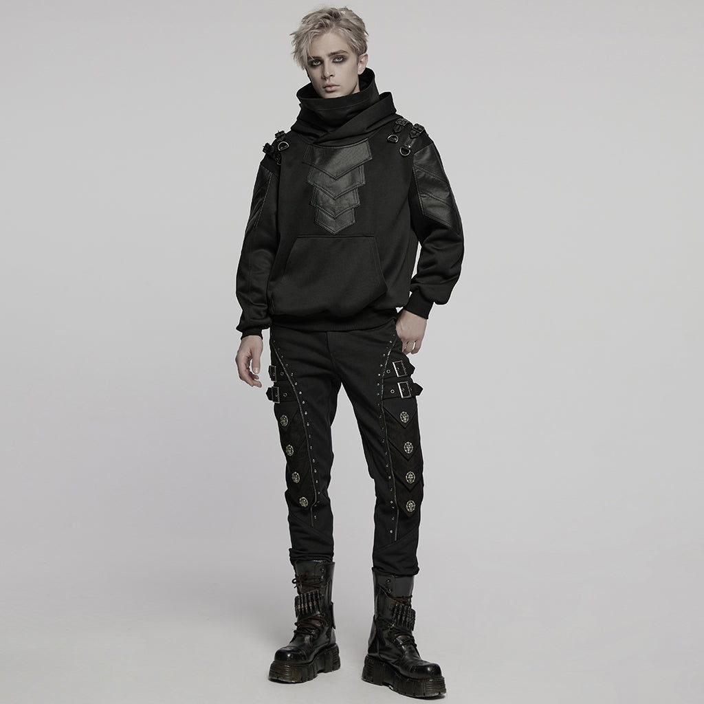 WT-1024WYM Rebel Punk Sweater Goth Harness Buckle Detail Hoodie