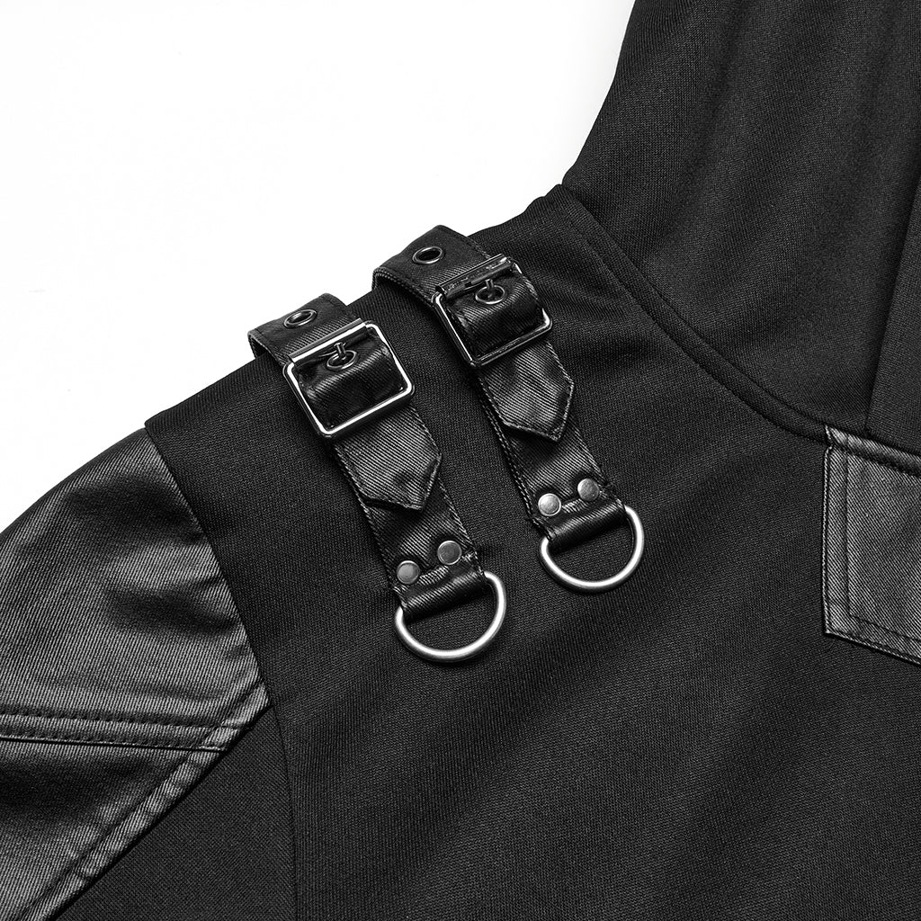WT-1024WYM Rebel Punk Sweater Goth Harness Buckle Detail Hoodie