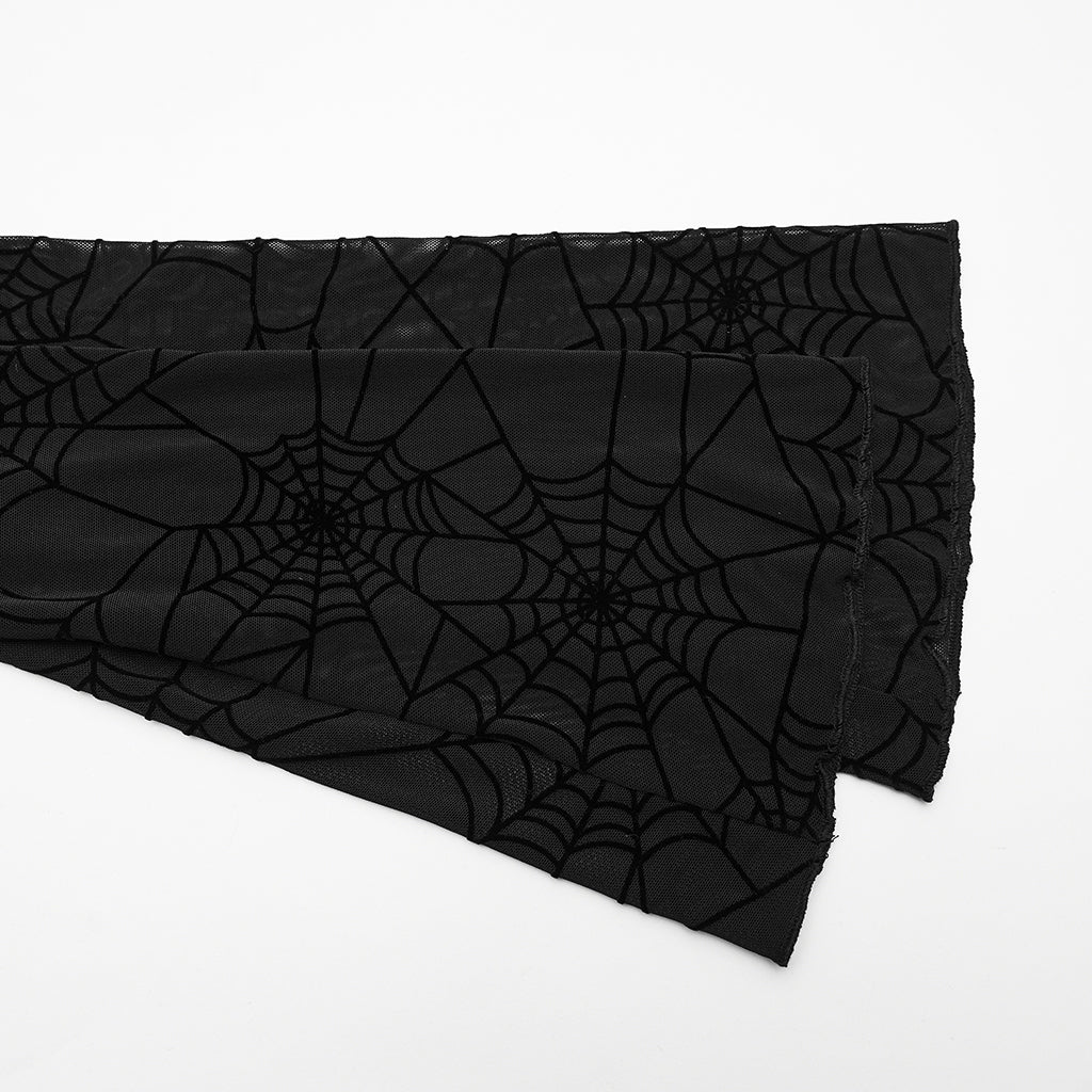 WT-1029TCF Gothic T-Shirts Sheer Spiderweb Long Sleeve Top Choker Set