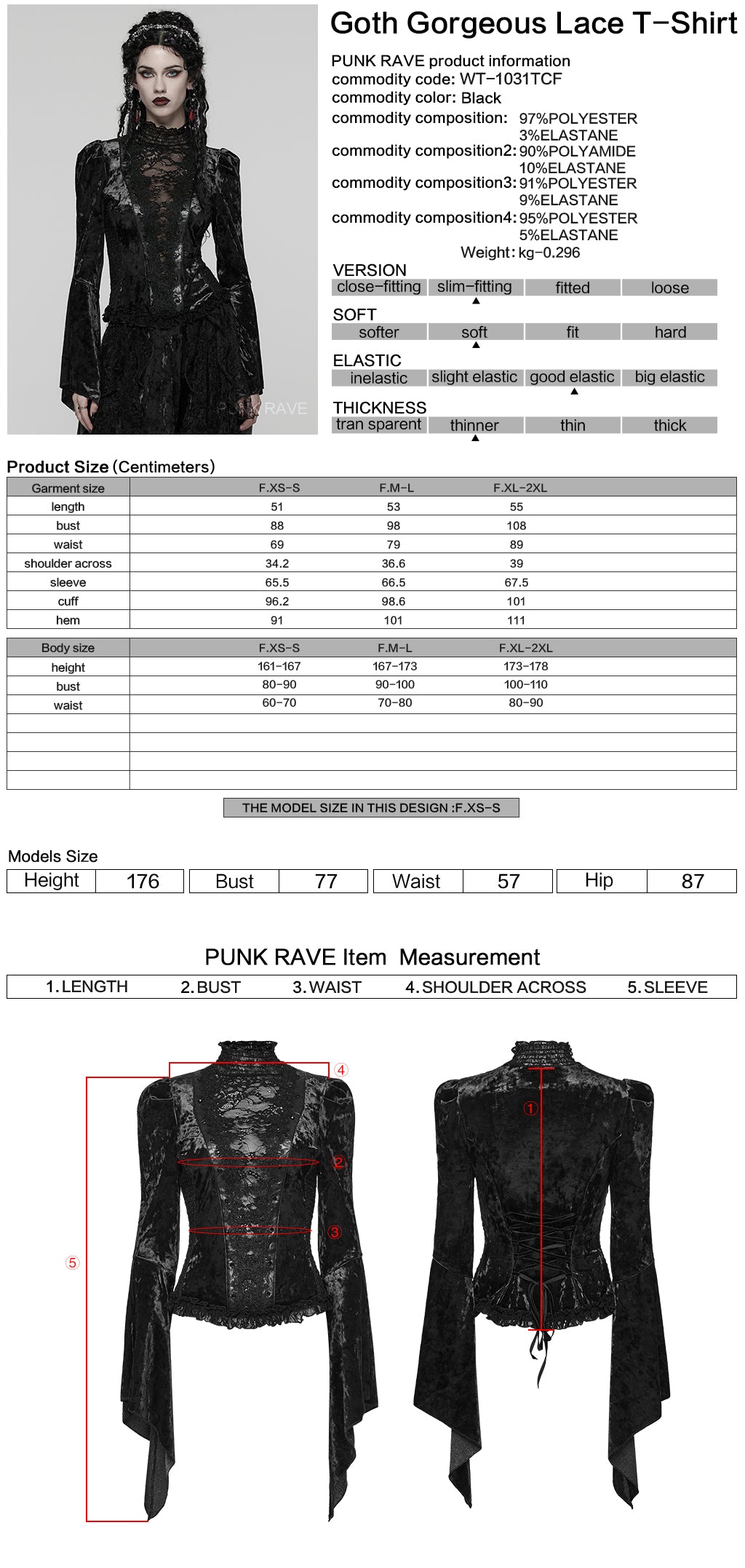 WT-1031TCF Velvet Lace Gothic Shirts Victorian Long Sleeve Top