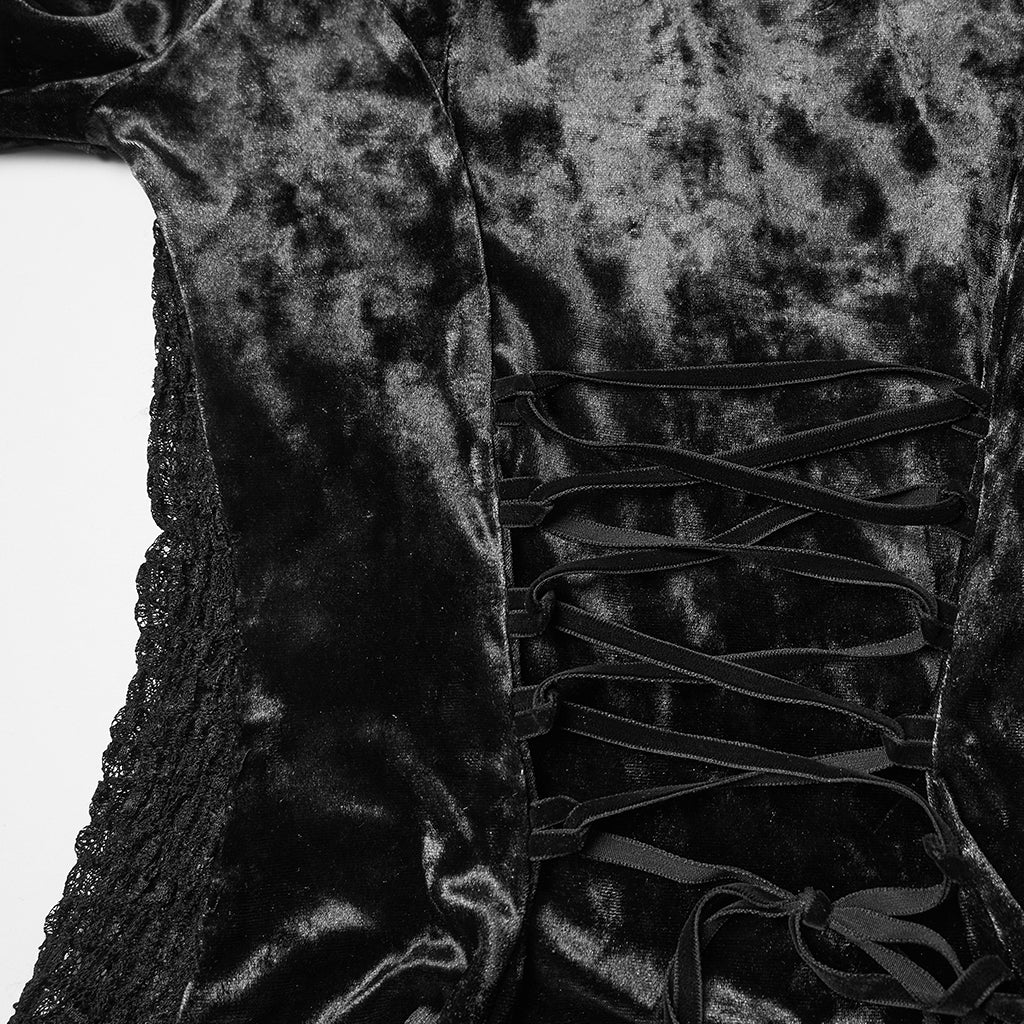 WT-1031TCF Velvet Lace Gothic Shirts Victorian Long Sleeve Top