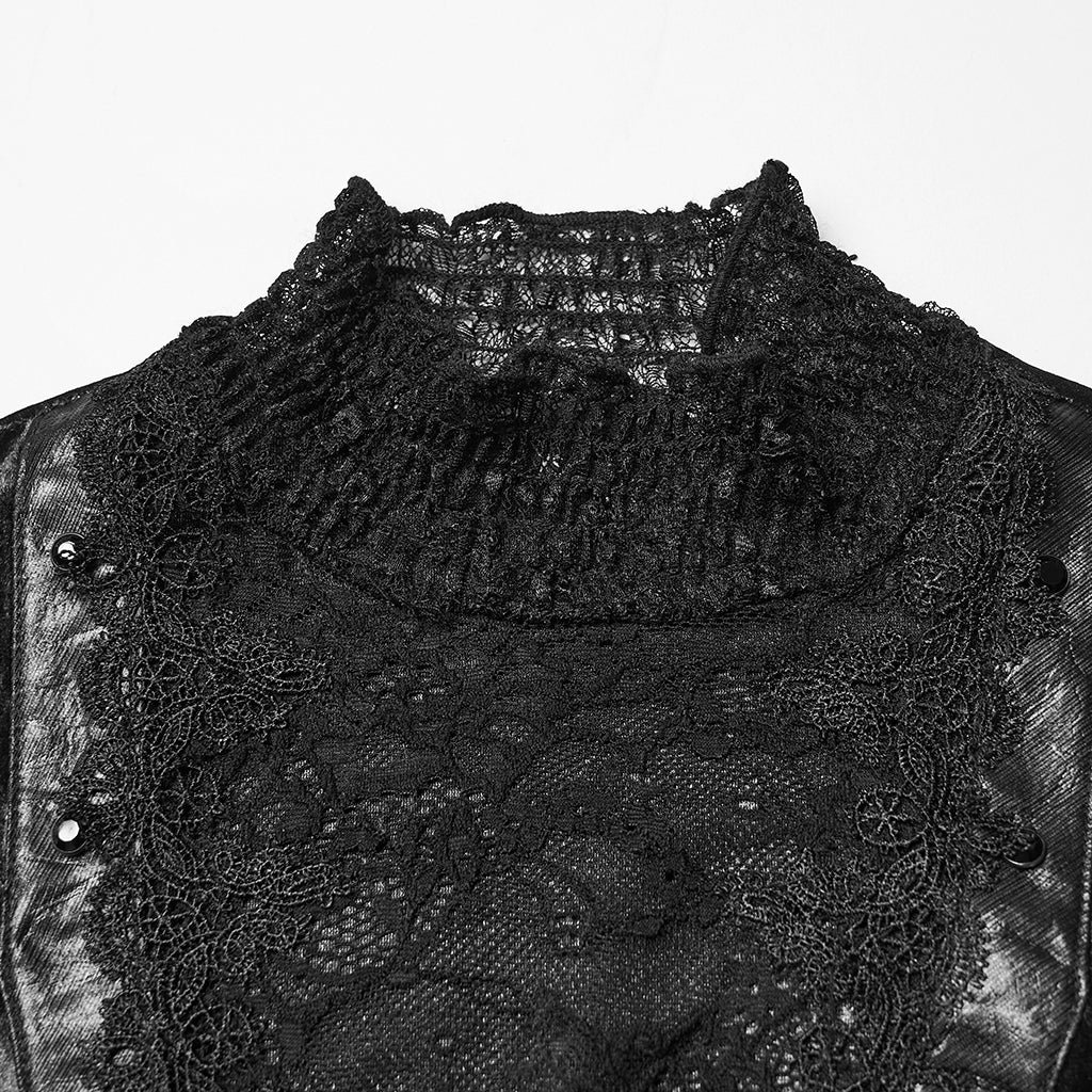 WT-1031TCF Velvet Lace Gothic Shirts Victorian Long Sleeve Top