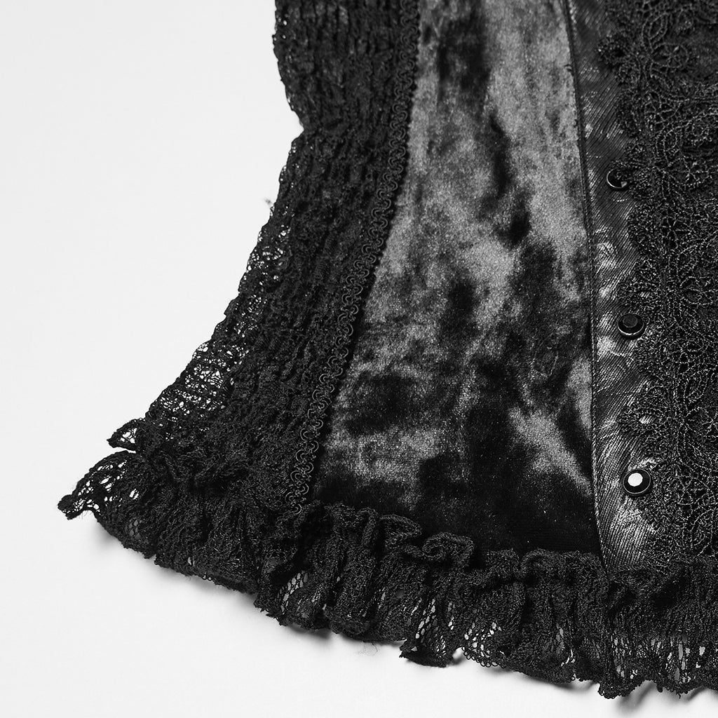 WT-1031TCF Velvet Lace Gothic Shirts Victorian Long Sleeve Top