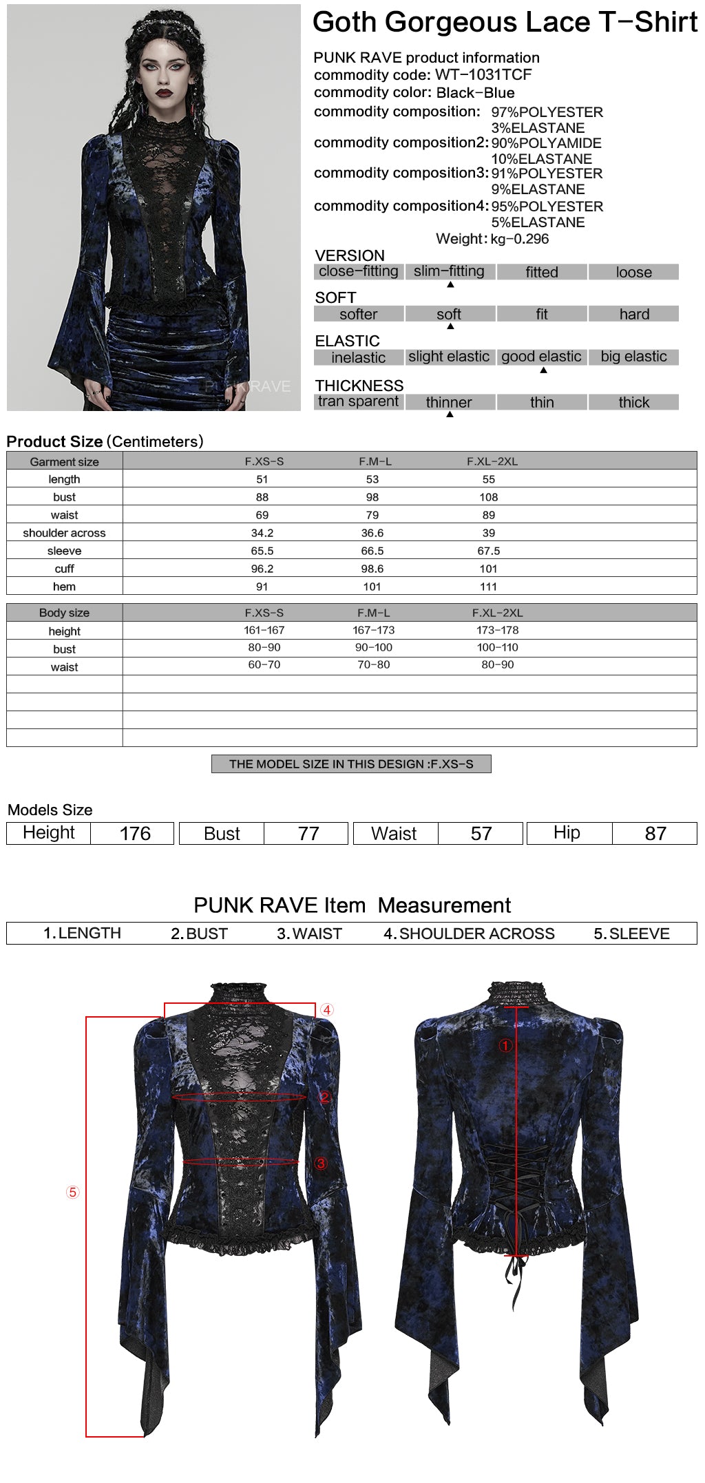 WT-1031TCF Velvet Lace Gothic Shirts Victorian Long Sleeve Top