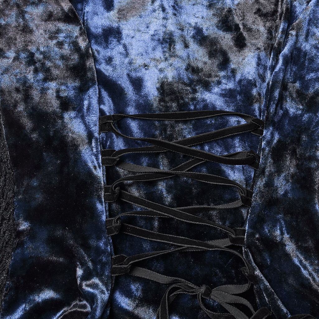WT-1031TCF Velvet Lace Gothic Shirts Victorian Long Sleeve Top