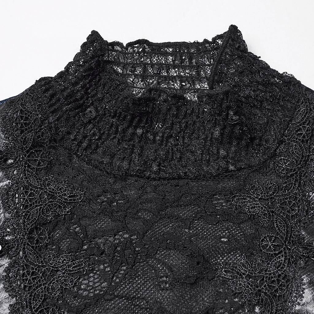 WT-1031TCF Velvet Lace Gothic Shirts Victorian Long Sleeve Top