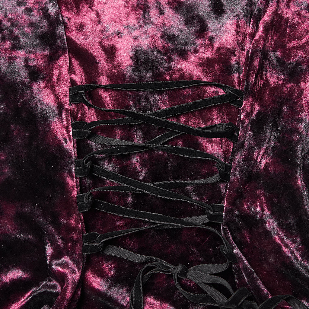 WT-1031TCF Velvet Lace Gothic Shirts Victorian Long Sleeve Top