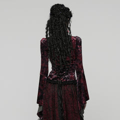 WT-1031TCF Velvet Lace Gothic Shirts Victorian Long Sleeve Top