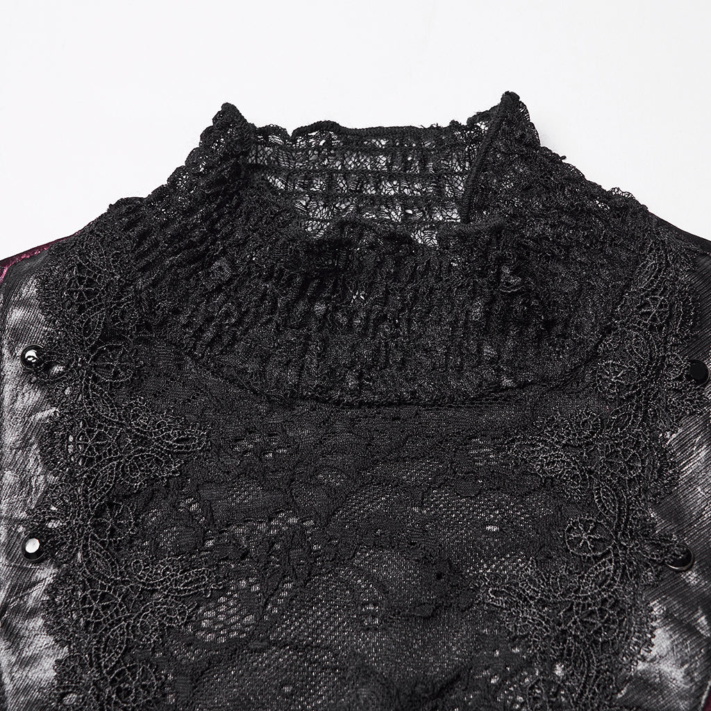WT-1031TCF Velvet Lace Gothic Shirts Victorian Long Sleeve Top
