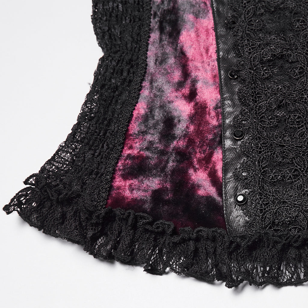 WT-1031TCF Velvet Lace Gothic Shirts Victorian Long Sleeve Top