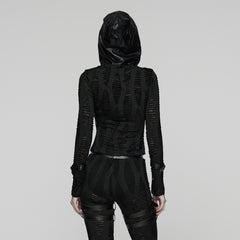 WT-1033TCF Edgy Punk T-Shirts Black Gothic Cutout Buckle Design