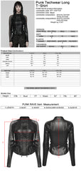 WT-1037TCF Edgy Mesh Detail Gothic Punk Jackets Long Sleeve Zipper Front