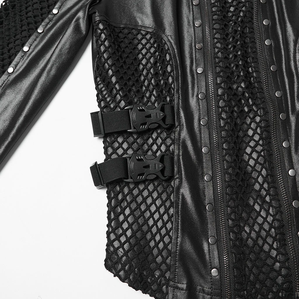 WT-1037TCF Edgy Mesh Detail Gothic Punk Jackets Long Sleeve Zipper Front