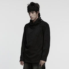 WT-1039TCM Gothic Texture Long Sleeve Punk T-Shirt With Neck Detail