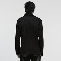 WT-1039TCM Gothic Texture Long Sleeve Punk T-Shirt With Neck Detail