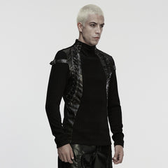 WT-1040TCM Edgy Black Lace-Up Punk T-Shirts Gothic Leather Details