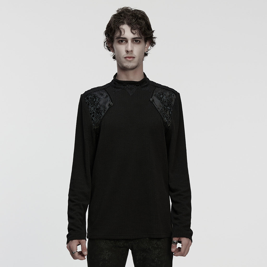 WT-1041TCM Vintage Gothic T-Shirts Dark Lace Shoulder Long Sleeve Top