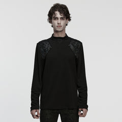 WT-1041TCM Vintage Gothic T-Shirts Dark Lace Shoulder Long Sleeve Top