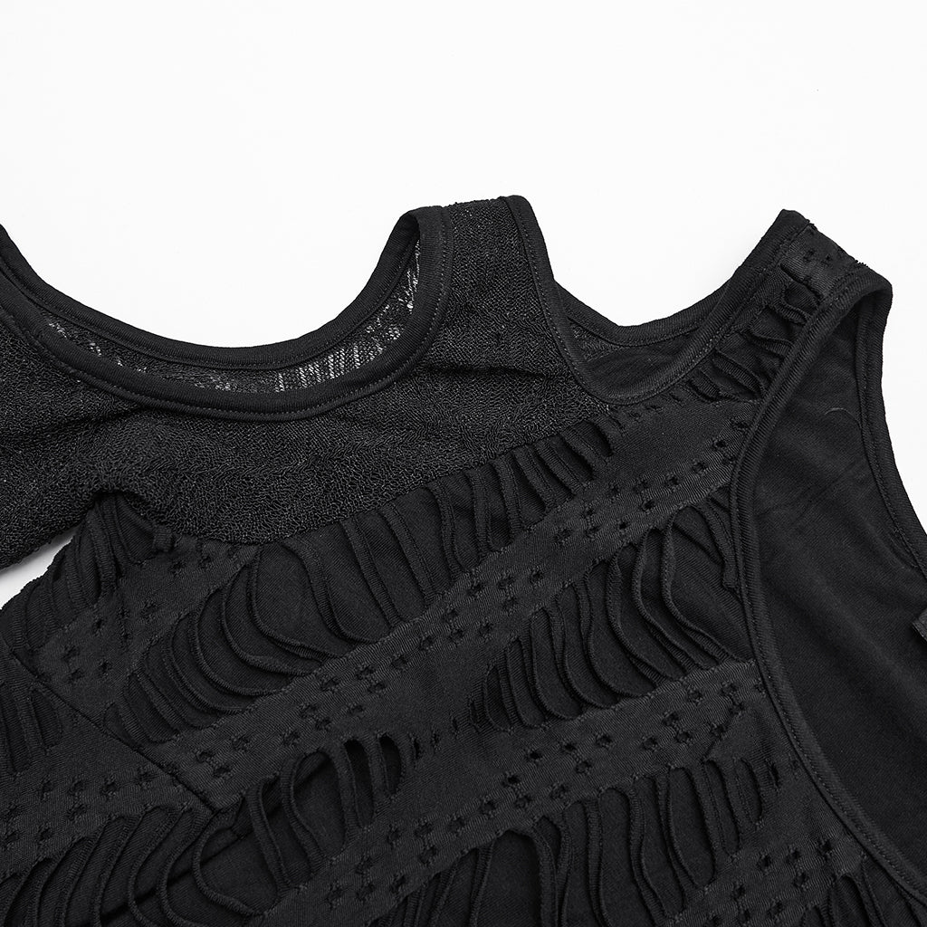 WT-1042TCF Edgy Black Cutout Long Sleeve Punk T-Shirts Top