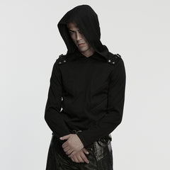 WT-1051TCM Punk Shirts Mens Black Hooded Strap Detail Long Sleeve Top