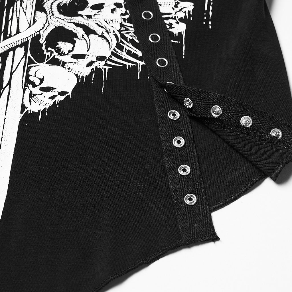 WT-1057TDF Gothic Mesh Sleeve Punk T-Shirts with Skull Graphics