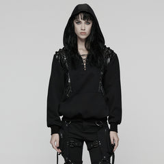 WT-1059WYF Edgy Gothic Punk Sweater with Lace-up Leather Details Hood
