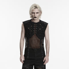 WT-1088BXM Mesh Cutout Lace Up Punk Vests Sleeveless Gothic Top