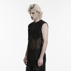 WT-1088BXM Mesh Cutout Lace Up Punk Vests Sleeveless Gothic Top