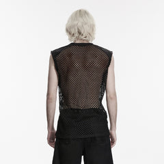 WT-1088BXM Mesh Cutout Lace Up Punk Vests Sleeveless Gothic Top