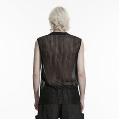 WT-1089BXM Mens Black Mesh Buckle Steampunk Goth Punk Vests