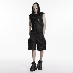 WT-1093BXM Gothic Vest Mesh Hooded Sleeveless Dark Punk Style