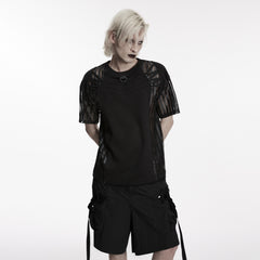 WT-1096TDM Gothic Punk Shirts Goth Mesh Cutout Ring Detail Top