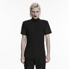 WT-1098TDM Black Gothic Mesh Stitch Detail Punk T Shirts