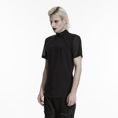 WT-1098TDM Black Gothic Mesh Stitch Detail Punk T Shirts