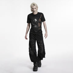WT-1104TDM Edgy Punk T-Shirts with Buckle Strap Gothic Style