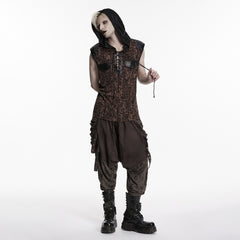 WT-1106BXM Gothic Leopard Punk Vest with Hood Studded Leather Accents
