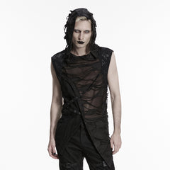 WT-1107BXM Shredded Mesh Hooded Gothic Punk Vests with Lace Up Detailing