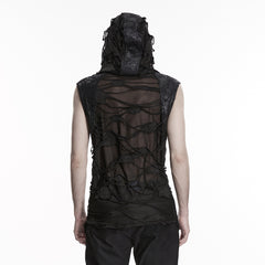 WT-1107BXM Shredded Mesh Hooded Gothic Punk Vests with Lace Up Detailing