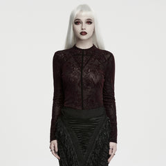 WT-1110TCF Gothic Shirts Sheer Lace Floral Long Sleeve Top