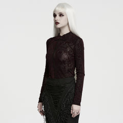 WT-1110TCF Gothic Shirts Sheer Lace Floral Long Sleeve Top