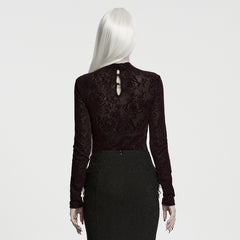 WT-1110TCF Gothic Shirts Sheer Lace Floral Long Sleeve Top