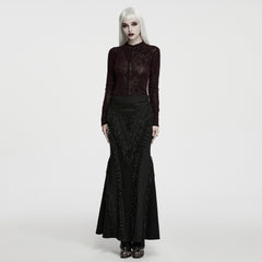 WT-1110TCF Gothic Shirts Sheer Lace Floral Long Sleeve Top