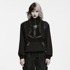 WT-1118WYF Gothic Buckle Harness Punk Sweater with Leather Accents