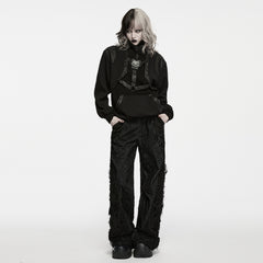 WT-1118WYF Gothic Buckle Harness Punk Sweater with Leather Accents